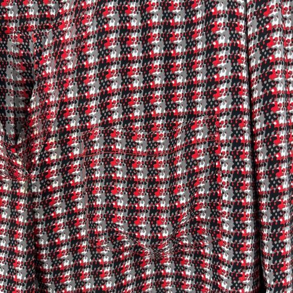 Lord & Taylor Black Red Printed V-Neck Roll Tab Sleeve Career Tunic Top Size 0X - Picture 7 of 10